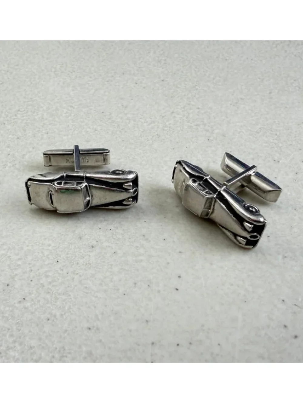 Vintage SWANK Car Cuff Links 1960s Silver Tone Metal Automobile Cufflinks
